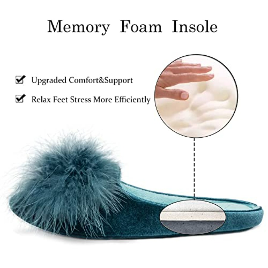 GRITHEIM Women's Fuzzy Pom Pom - Insole Memory Foam avaliação e preço